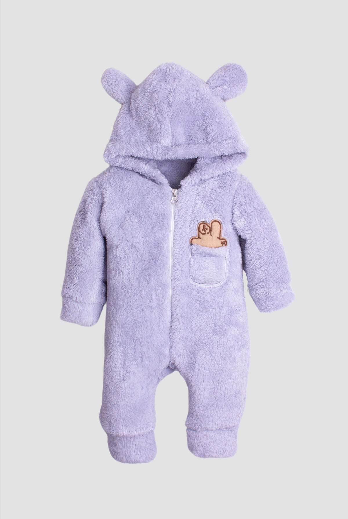 Erkek Bebek Kapüşonlu Peluş Ayı Tulum 0-12 Ay